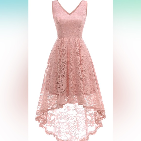 MUADRESS Elegant Floral Lace Dress Sleeveless Crew Neck Hi-Lo Cocktail dress - Picture 3 of 6